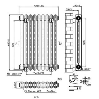 Eastbrook Imperia 2 Column Radiator - Matt Anthracite - Image 14