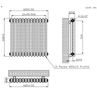 Eastbrook Imperia 2 Column Radiator - Bare Metal - Image 8