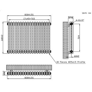 Eastbrook Imperia 2 Column Radiator - Bare Metal - Image 9