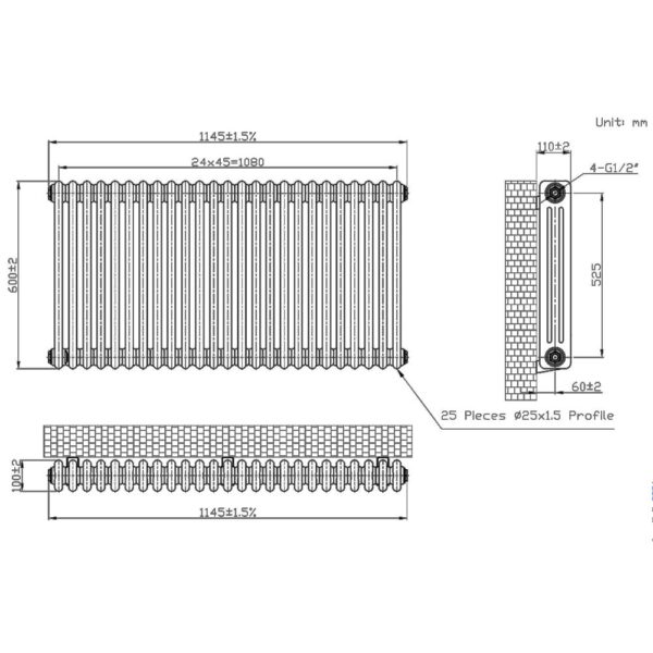 Eastbrook Imperia 3 Column Radiator - Bare Metal - Image 10