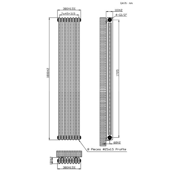 Eastbrook Imperia 3 Column Radiator - Bare Metal - Image 11