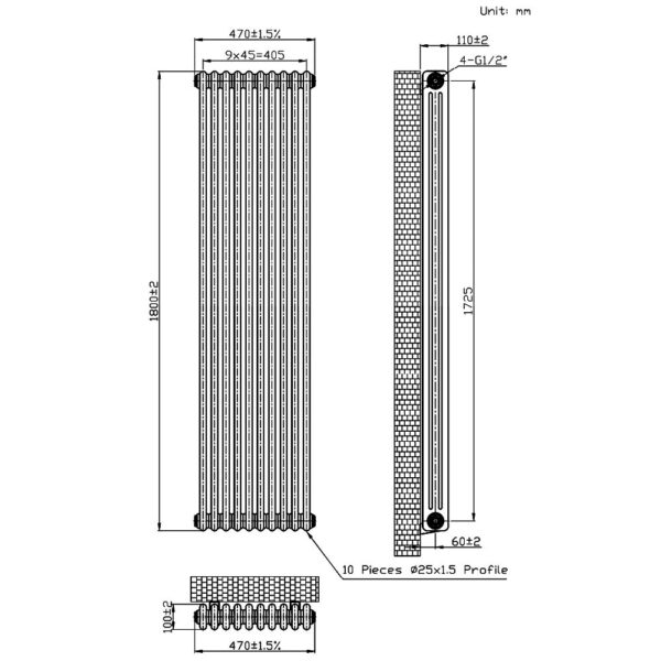 Eastbrook Imperia 3 Column Radiator - Bare Metal - Image 12