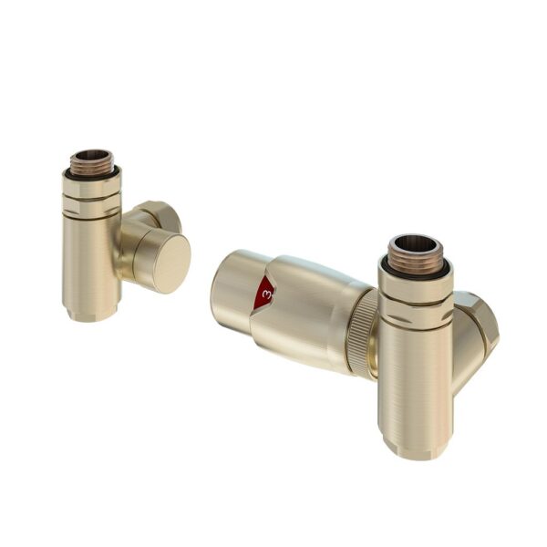 Eastbrook Thermostatic Dual Fuel Corner Radiator Valve With TRV And Lockshield - Brushed Brass