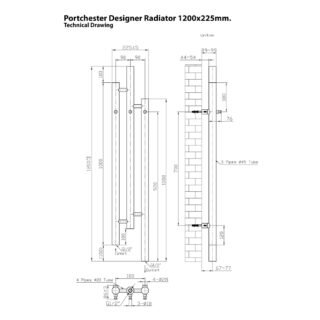 Eastbrook Portchester Designer Radiator - 1200mm x 260mm - Chrome - Image 2