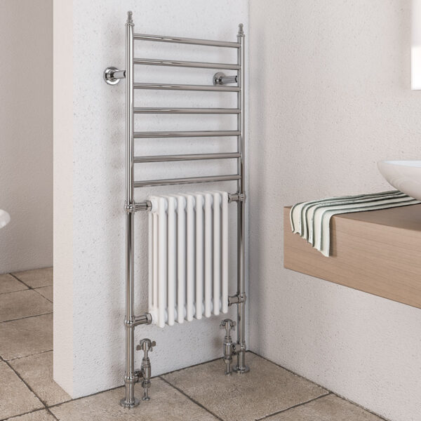 Eastbrook Thames Heated Towel Rail - 1444mm x 630mm - Chrome/White