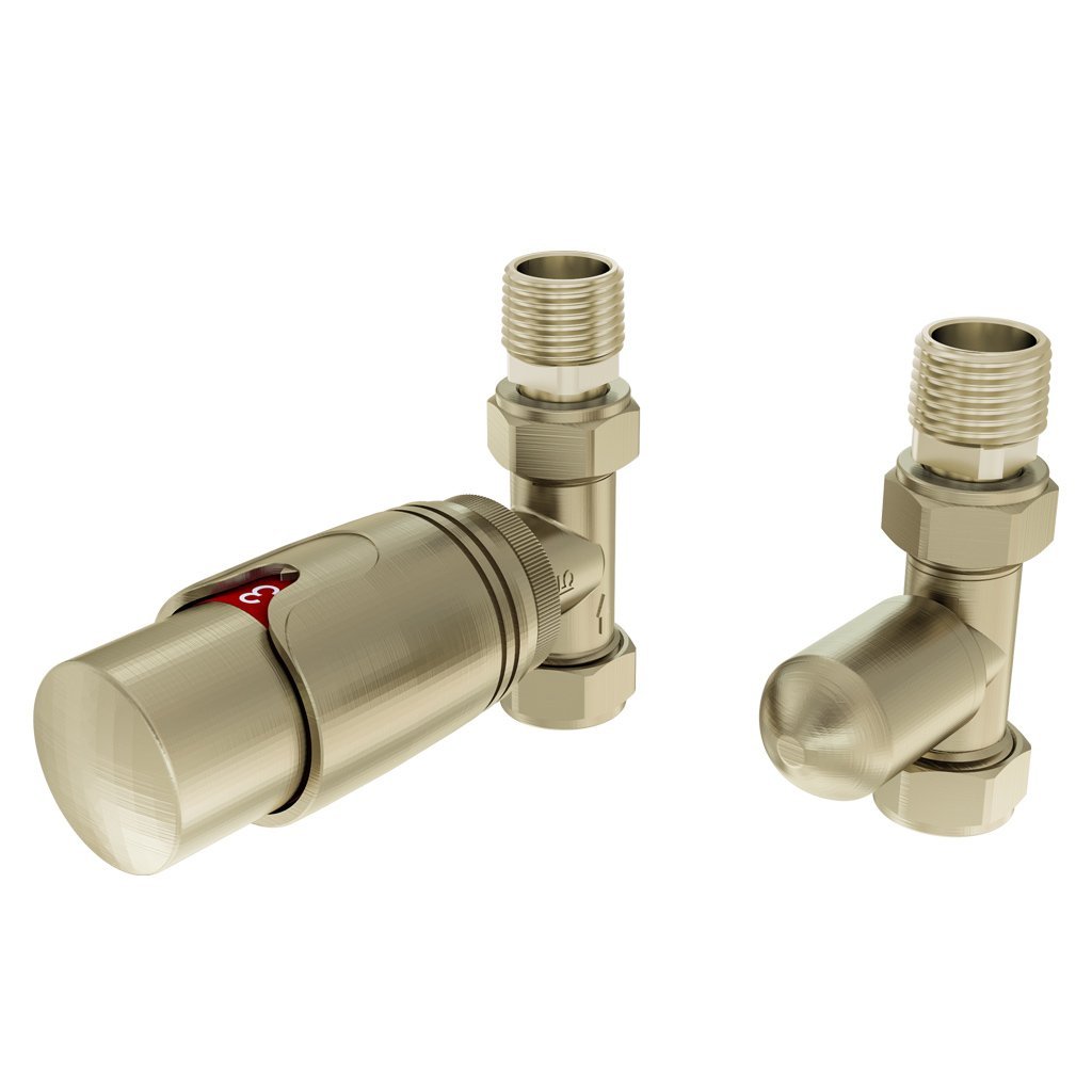 Eastbrook Thermostatic Straight Radiator Valve With TRV And Lockshield - Brushed Brass