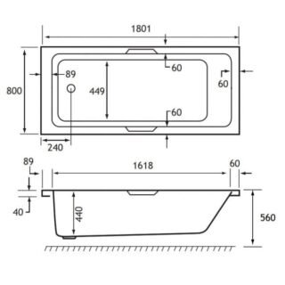 Eastbrook Portland Single Ended Bath With Twin Grip - No TH - White - Image 11