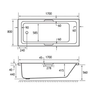 Eastbrook Portland Single Ended Bath With Twin Grip - No TH - White - Image 9