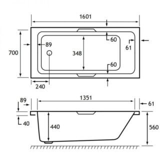 Eastbrook Portland Single Ended Bath With Twin Grip - No TH - White - Image 4