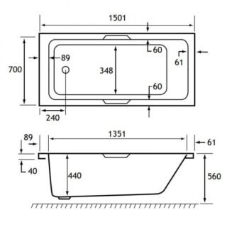 Eastbrook Portland Single Ended Bath With Twin Grip - No TH - White - Image 3