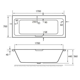 Eastbrook Portland Double Ended Bath With Single Grip - No TH - White - Image 3