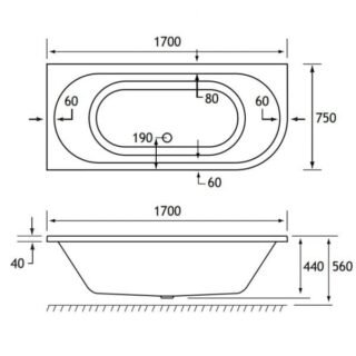 Eastbrook Biscay Beauforte Double Ended Bath - No TH - White - Image 6