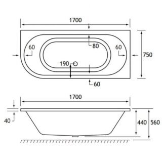 Eastbrook Biscay Beauforte Double Ended Bath - No TH - White - Image 7