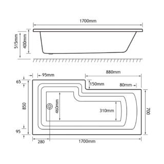 Eastbrook Shannon Beauforte L Shaped Shower Bath - No TH - White - Image 7