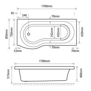 Eastbrook Shannon Beauforte P Shaped Shower Bath - No TH - White - Image 7