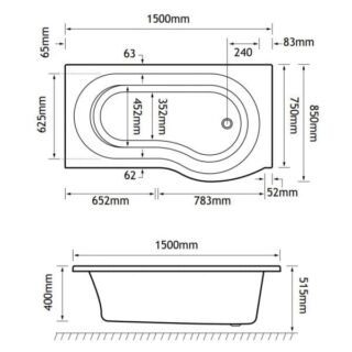 Eastbrook Shannon Beauforte P Shaped Shower Bath - No TH - White - Image 4