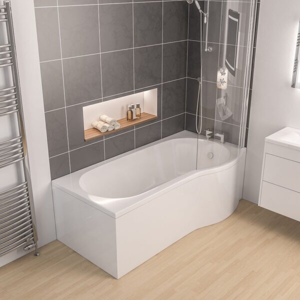 Eastbrook Shannon P Shaped Shower Bath - No TH - White - Image 3