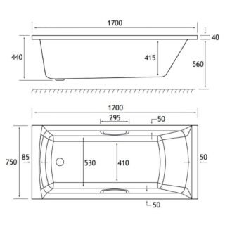 Eastbrook Rockall Single Ended Bath With Twin Grips - No TH - White - Image 10