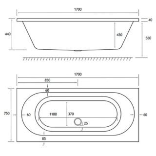 Eastbrook Biscay Straight Edge Double Ended Bath - White - Image 4