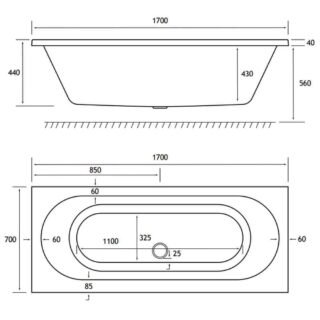 Eastbrook Biscay Straight Edge Double Ended Bath - White - Image 3