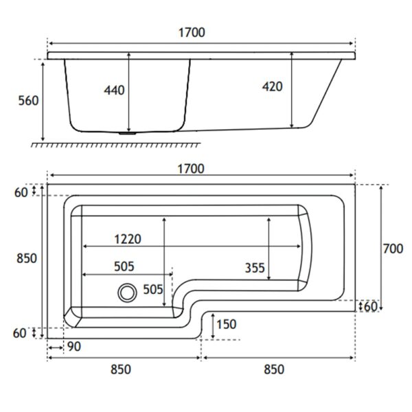 Eastbrook Portland L-Shaped Shower Bath - White - Image 8