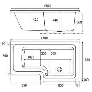 Eastbrook Portland Beauforte L-Shaped Shower Bath - White - Image 5