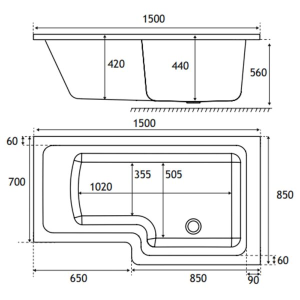 Eastbrook Portland L-Shaped Shower Bath - White - Image 5