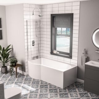 Eastbrook Portland Beauforte P-Shaped Shower Bath - White - Image 2