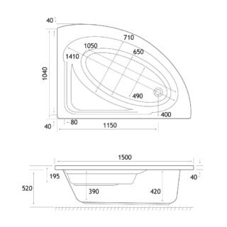 Eastbrook Lundy Single Ended Offset Corner Bath - 1500mm x 1040mm - No TH - White - Image 4