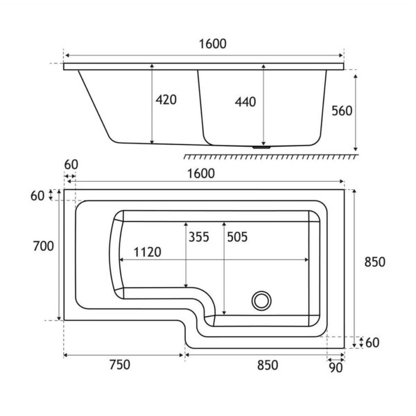 Eastbrook Portland L-Shaped Shower Bath - White - Image 7