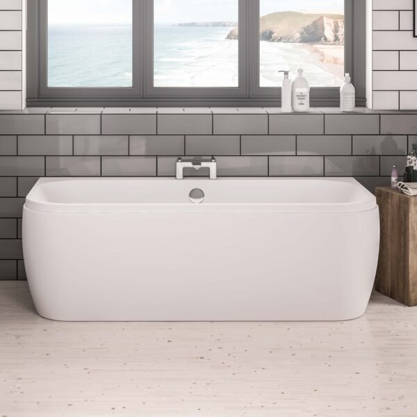 Eastbrook Malin D Shape Back To Wall Bath - No TH - White - Image 2