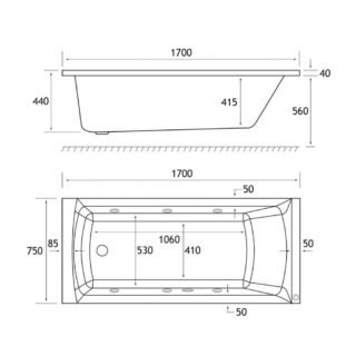 Eastbrook Rockall Beauforte Single Ended Whirlpool Bath - 6 Jet - White - Image 2