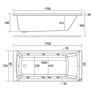 Eastbrook Rockall Beauforte Single Ended Whirlpool Bath - 6 Jet - White - Image 3