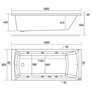 Eastbrook Rockall Beauforte Single Ended Whirlpool Bath - 6 Jet - White - Image 4