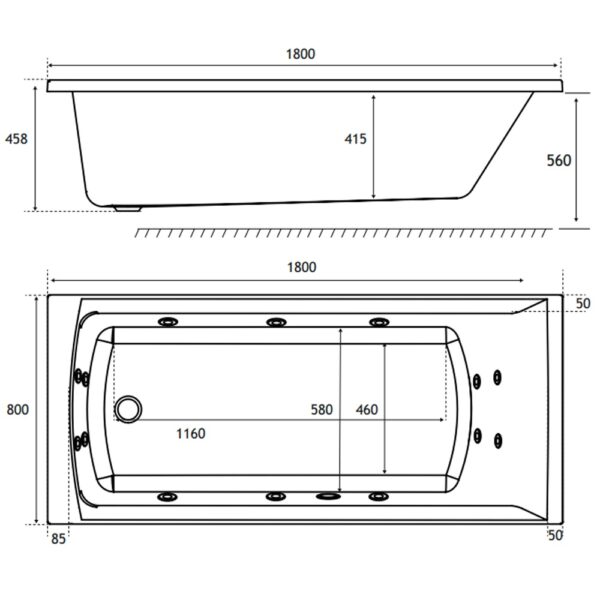 Eastbrook Rockall Beauforte Single Ended Whirlpool Bath - 14 Jet - White - Image 4