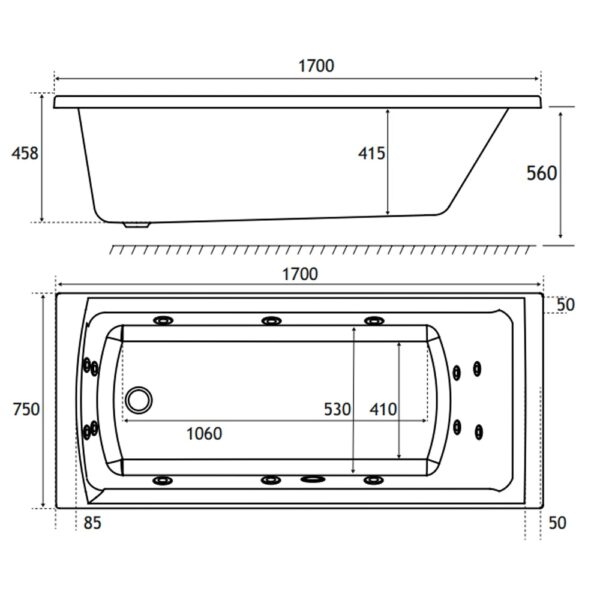 Eastbrook Rockall Beauforte Single Ended Whirlpool Bath - 14 Jet - White - Image 3