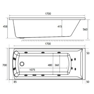 Eastbrook Rockall Beauforte Single Ended Whirlpool Bath - 14 Jet - White - Image 2
