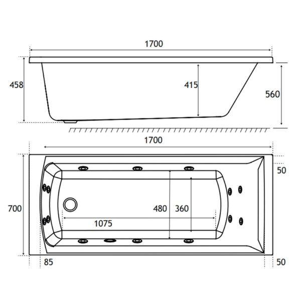 Eastbrook Rockall Beauforte Single Ended Whirlpool Bath - 14 Jet - White - Image 2