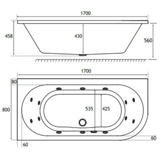 Eastbrook Biscay Beauforte Double Ended Whirlpool Bath - 1700mm x 800mm - 14 Jet - White - Image 2