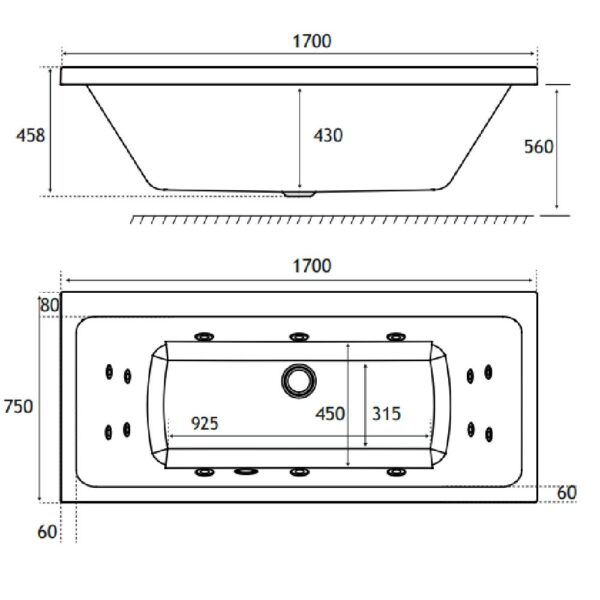 Eastbrook Portland Beauforte Double Ended Whirlpool Bath - 1700mm x 750mm - 14 Jet - White - Image 2