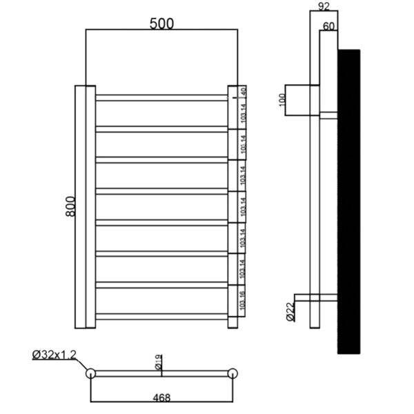 Eastbrook Emsbury Dry Element Straight Electric Towel Rail - Polished Stainless Steel - Image 8