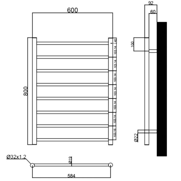 Eastbrook Emsbury Dry Element Straight Electric Towel Rail - Polished Stainless Steel - Image 9