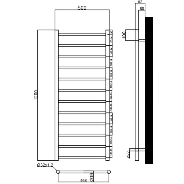 Eastbrook Emsbury Dry Element Straight Electric Towel Rail - Polished Stainless Steel - Image 10