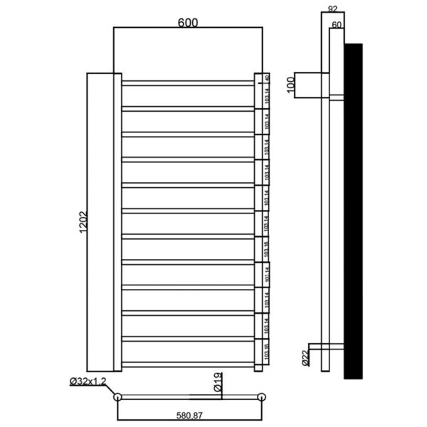 Eastbrook Emsbury Dry Element Straight Electric Towel Rail - Polished Stainless Steel - Image 11