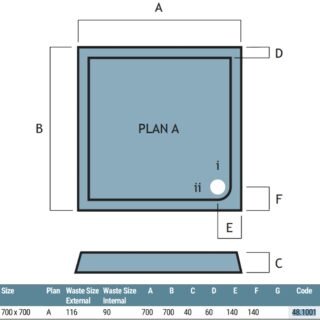 Eastbrook Vantage Plan A Square Shower Tray - White - Image 3