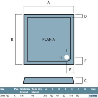 Eastbrook Vantage Plan A Square Shower Tray - White - Image 4