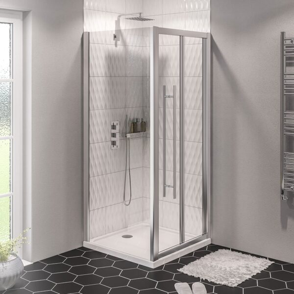 Eastbrook Vantage Easy Clean Recessed Bifold Shower Door - 6mm Glass - Silver