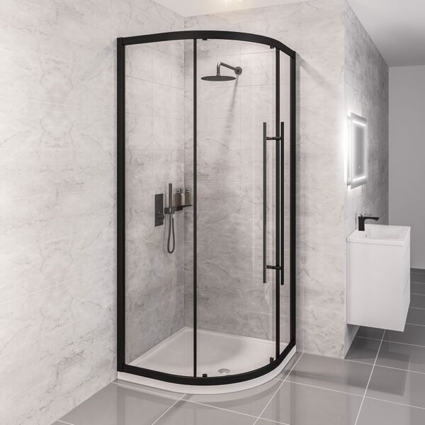 Eastbrook Vantage 1 Door Easy Clean Quadrant Shower Enclosure - 6mm Glass - Matt Black