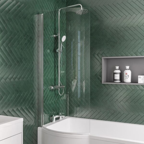 Eastbrook P Shaped Shower Bath Screen - 6mm Glass - 1400mm x 735mm