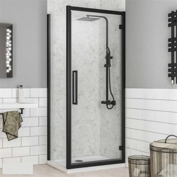 Eastbrook Corniche Framed Hinged Shower Door With Side Panel - 8mm Glass - Matt Black